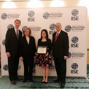Sasha received her best paper award from 2018 IISE annual conference